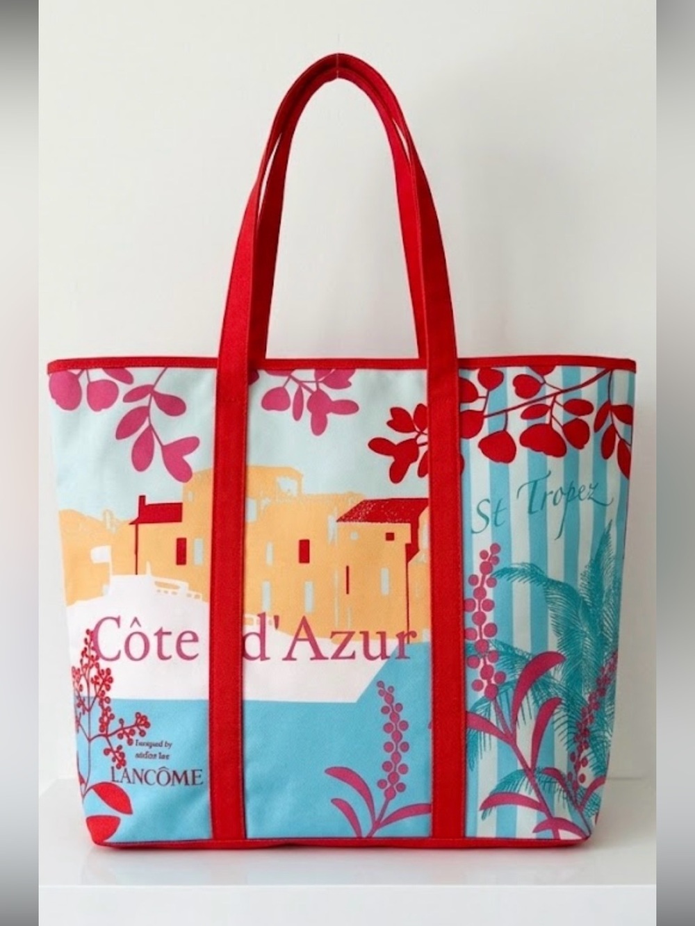 Lancome Red & Aqua Côte d'Azur St Tropez Tote Designed by Atelier Lze